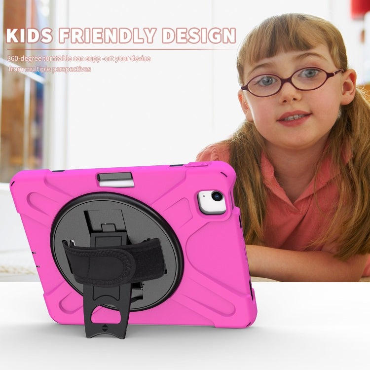 For iPad Air 2022 / 2020 10.9 360 Degree Rotation PC + Silicone Protective Case with Holder & Hand-strap(Rose Red) - iPad Air (2022) / (2020) 10.9 Cases by buy2fix | Online Shopping UK | buy2fix
