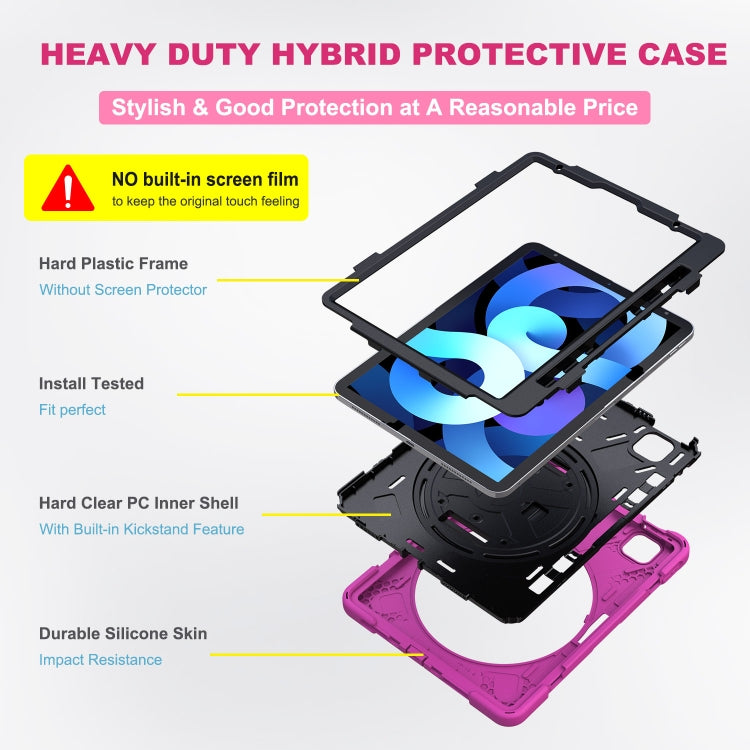 For iPad Air 2022 / 2020 10.9 360 Degree Rotation PC + Silicone Protective Case with Holder & Hand-strap(Rose Red) - iPad Air (2022) / (2020) 10.9 Cases by buy2fix | Online Shopping UK | buy2fix