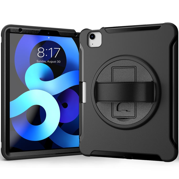 For iPad Air 2022 / 2020 10.9 360 Degree Rotation PC + TPU Protective Case with Holder & Hand-strap & Pen Slot(Black) - iPad Air (2022) / (2020) 10.9 Cases by buy2fix | Online Shopping UK | buy2fix