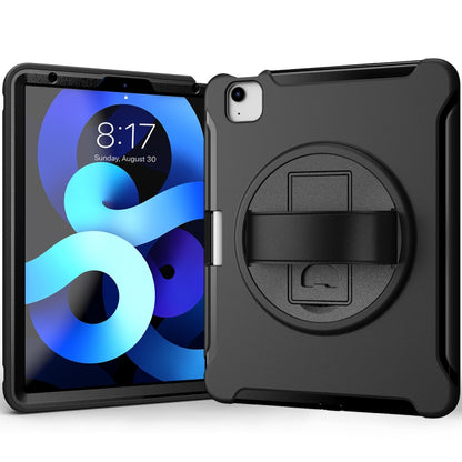 For iPad Air 2022 / 2020 10.9 360 Degree Rotation PC + TPU Protective Case with Holder & Hand-strap & Pen Slot(Black) - iPad Air (2022) / (2020) 10.9 Cases by buy2fix | Online Shopping UK | buy2fix