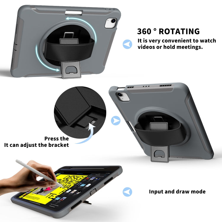For iPad Air 2022 / 2020 10.9 360 Degree Rotation PC + TPU Protective Case with Holder & Hand-strap & Pen Slot(Grey) - iPad Air (2022) / (2020) 10.9 Cases by buy2fix | Online Shopping UK | buy2fix
