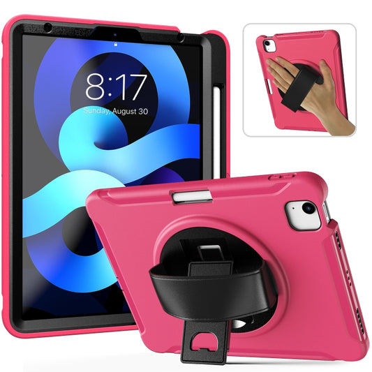 For iPad Air 2022 / 2020 10.9 360 Degree Rotation PC + TPU Protective Case with Holder & Hand-strap & Pen Slot(Rose Red) - iPad Air (2022) / (2020) 10.9 Cases by buy2fix | Online Shopping UK | buy2fix