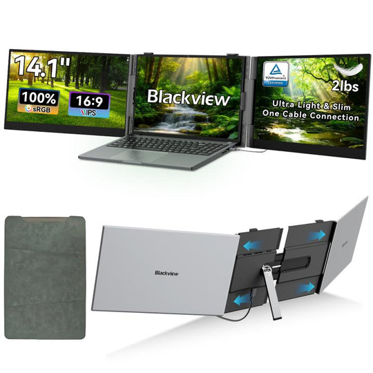 [HK Warehouse] Blackview DCM6 Pro 14 inch Dual Screen Portable Laptop Extension Monitor with Stand(Grey)