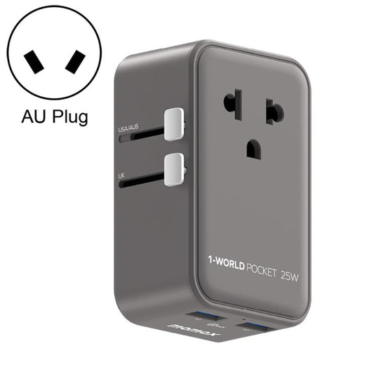 MOMAX UA32 1-World Pocket 25W 4-Port Ultra-thin GaN Universal Travel Adapter, Plug:AU Plug(Grey)