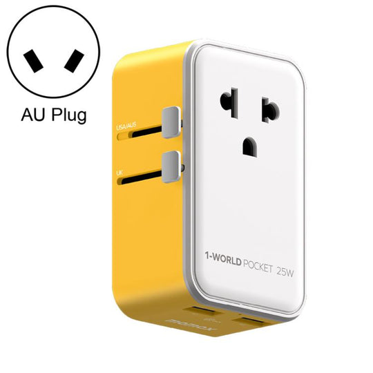 MOMAX UA32 1-World Pocket 25W 4-Port Ultra-thin GaN Universal Travel Adapter, Plug:AU Plug(Yellow)