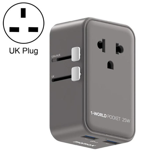 MOMAX UA32 1-World Pocket 25W 4-Port Ultra-thin GaN Universal Travel Adapter, Plug:UK Plug(Grey)