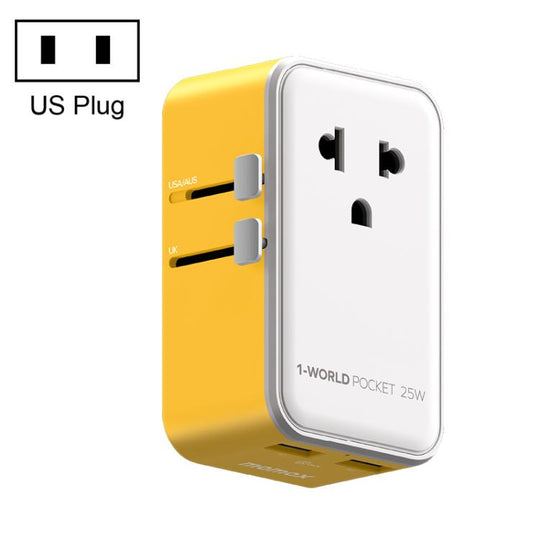 MOMAX UA32 1-World Pocket 25W 4-Port Ultra-thin GaN Universal Travel Adapter, Plug:US Plug(Yellow)