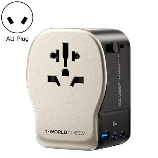 MOMAX UA35 1-World N 65W Three-Port GaN Universal Travel Adapter, Plug:AU Plug(Titanium Gold)