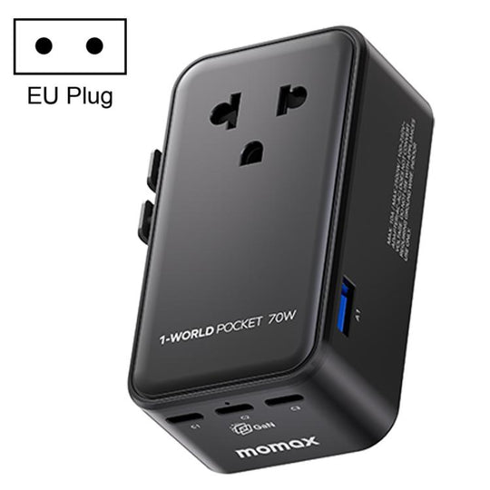 MOMAX UA36 1-World Pocket 70W 4-Port Ultra-Thin GaN Universal Travel Adapter, Plug:EU Plug(Black)