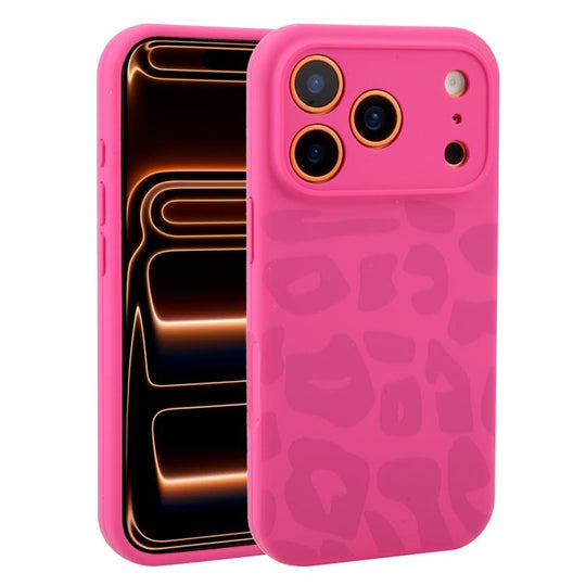 For iPhone 17 Pro Max Precision Hole Leopard Print Liquid Silicone Phone Case(Magenta Dragon Fruit)