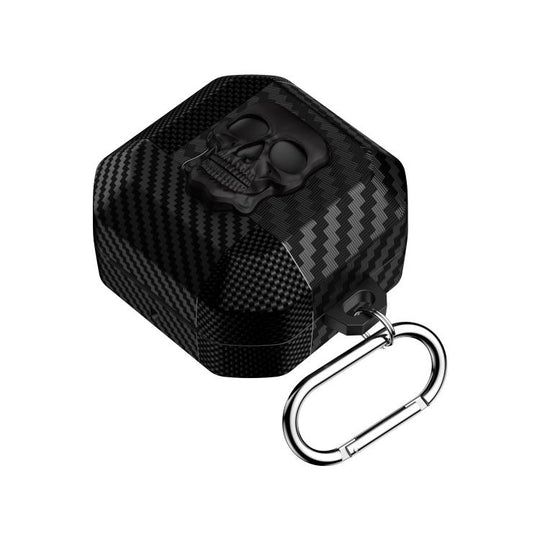 For Galaxy Buds4 / Buds4 Pro Carbon Fiber Pattern Skull Lock Bluetooth Earphone Protective Case(Black)