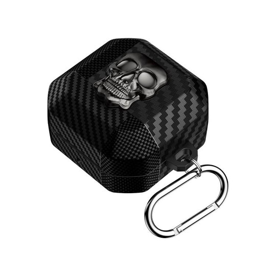 For Galaxy Buds4 / Buds4 Pro Carbon Fiber Pattern Skull Lock Bluetooth Earphone Protective Case(Silver)