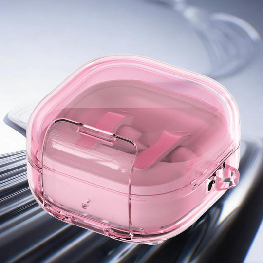 For Galaxy Buds4 / Buds4 Pro Transparent Versatile Wireless Earphones Case With Holder(Pink)