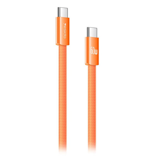 Yesido CA206 60W Type-C to Type-C Super Fast Charging Braided Data Cable, Length: 1.2m(Orange)