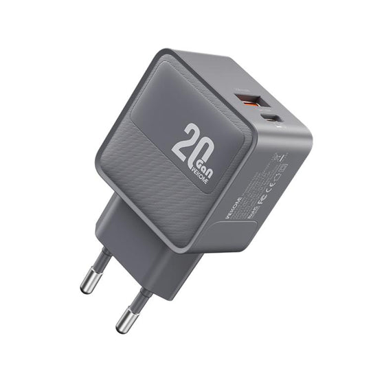 WK WP-U104 Swift 20W USB-C / Type-C, USB-A Charger, Plug:EU Plug(Grey)