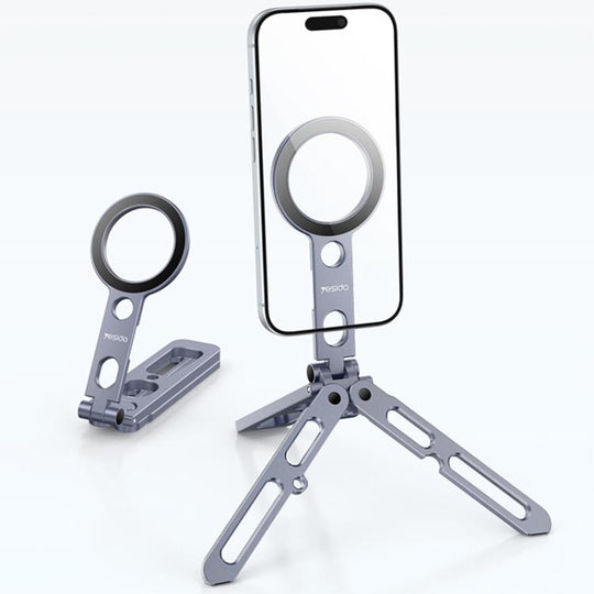 Yesido C231 Portable Folding Aluminum Alloy Tripod Desktop Magnetic Phone Selfie Stick Holder(Tarnish)