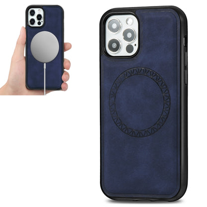 For iPhone 12 Pro Max Retro Business Round Embossing Magnetic PU + TPU Protective MagSafe Case(Blue) - iPhone 12 Pro Max Cases by buy2fix | Online Shopping UK | buy2fix