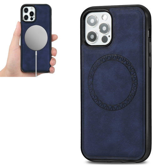 For iPhone 12 Pro Max Retro Business Round Embossing Magnetic PU + TPU Protective MagSafe Case(Blue) - iPhone 12 Pro Max Cases by buy2fix | Online Shopping UK | buy2fix