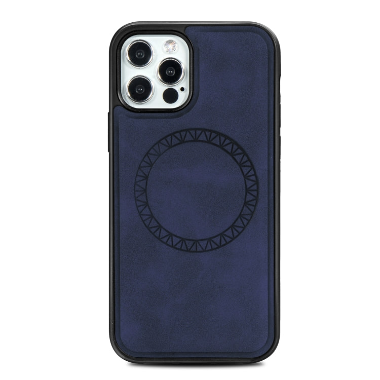 For iPhone 12 Pro Max Retro Business Round Embossing Magnetic PU + TPU Protective MagSafe Case(Blue) - iPhone 12 Pro Max Cases by buy2fix | Online Shopping UK | buy2fix