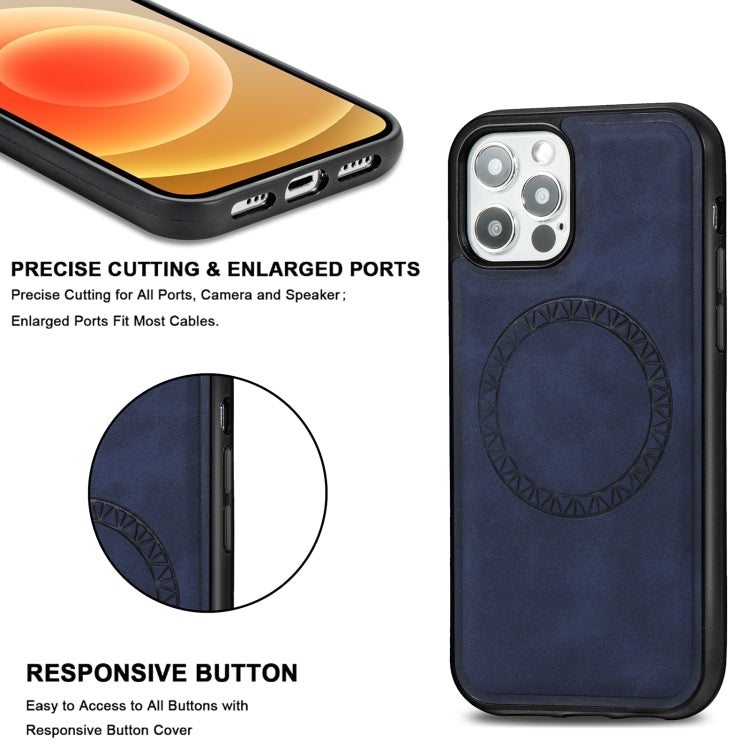 For iPhone 12 Pro Max Retro Business Round Embossing Magnetic PU + TPU Protective MagSafe Case(Blue) - iPhone 12 Pro Max Cases by buy2fix | Online Shopping UK | buy2fix