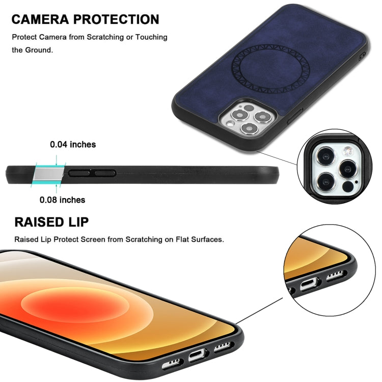 For iPhone 12 Pro Max Retro Business Round Embossing Magnetic PU + TPU Protective MagSafe Case(Blue) - iPhone 12 Pro Max Cases by buy2fix | Online Shopping UK | buy2fix