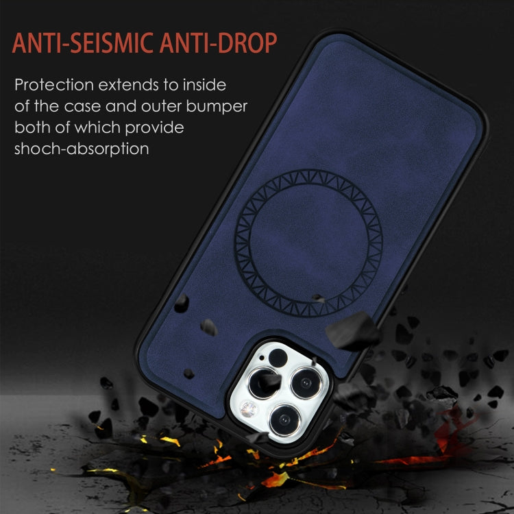 For iPhone 12 Pro Max Retro Business Round Embossing Magnetic PU + TPU Protective MagSafe Case(Blue) - iPhone 12 Pro Max Cases by buy2fix | Online Shopping UK | buy2fix