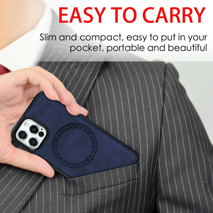 For iPhone 12 Pro Max Retro Business Round Embossing Magnetic PU + TPU Protective MagSafe Case(Blue) - iPhone 12 Pro Max Cases by buy2fix | Online Shopping UK | buy2fix