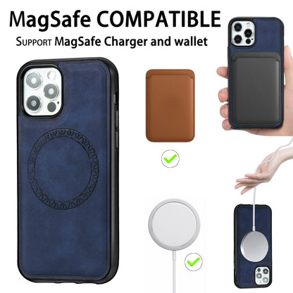 For iPhone 12 Pro Max Retro Business Round Embossing Magnetic PU + TPU Protective MagSafe Case(Blue) - iPhone 12 Pro Max Cases by buy2fix | Online Shopping UK | buy2fix