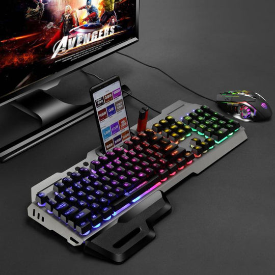 SHIPADOO GT700 Illuminated Wired Gaming Keyboard and 6D 4800DPI Mouse Set, Standard Character Transparent Version(Black Grey)