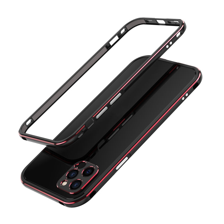 For iPhone 12 Aurora Series Lens Protector + Metal Frame Protective Case(Black Red) - iPhone 12 / 12 Pro Cases by buy2fix | Online Shopping UK | buy2fix