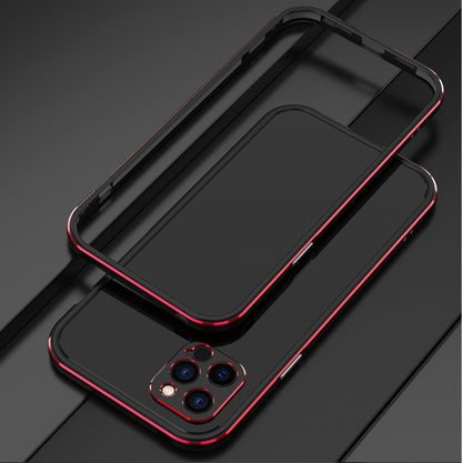 For iPhone 12 Aurora Series Lens Protector + Metal Frame Protective Case(Black Red) - iPhone 12 / 12 Pro Cases by buy2fix | Online Shopping UK | buy2fix