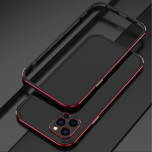 For iPhone 12 Aurora Series Lens Protector + Metal Frame Protective Case(Black Red) - iPhone 12 / 12 Pro Cases by buy2fix | Online Shopping UK | buy2fix