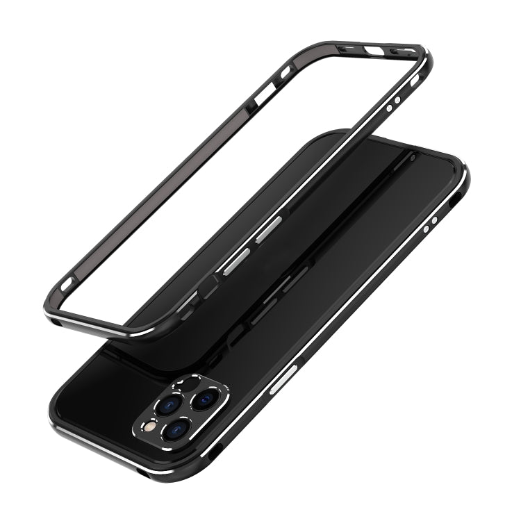 For iPhone 12 Aurora Series Lens Protector + Metal Frame Protective Case(Black Silver) - iPhone 12 / 12 Pro Cases by buy2fix | Online Shopping UK | buy2fix
