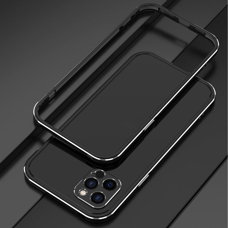 For iPhone 12 Aurora Series Lens Protector + Metal Frame Protective Case(Black Silver) - iPhone 12 / 12 Pro Cases by buy2fix | Online Shopping UK | buy2fix