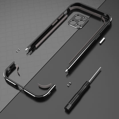 For iPhone 12 Aurora Series Lens Protector + Metal Frame Protective Case(Black Blue) - iPhone 12 / 12 Pro Cases by buy2fix | Online Shopping UK | buy2fix