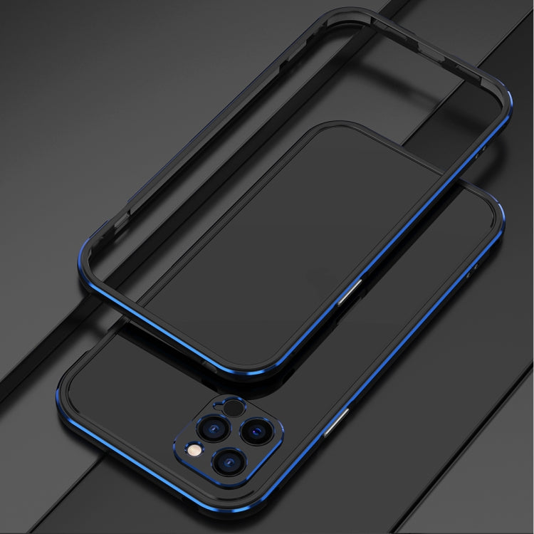 For iPhone 12 Pro Max Aurora Series Lens Protector + Metal Frame Protective Case(Black Blue) - iPhone 12 Pro Max Cases by buy2fix | Online Shopping UK | buy2fix