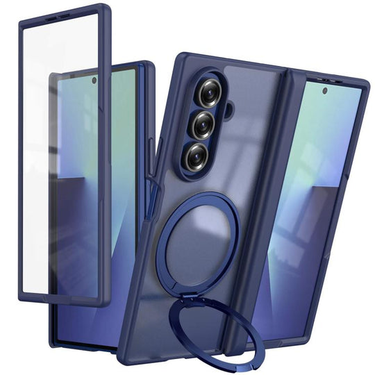 For Galaxy Z Fold8 Ultra 5G Hinge 360 Rotation Magnetic Ring Holder Integrated Film Phone Case(Blue)