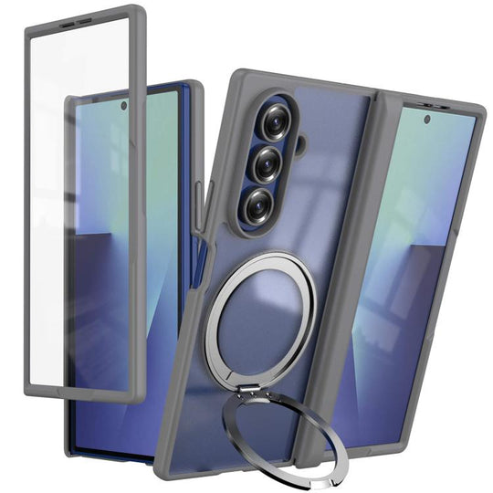 For Galaxy Z Fold8 Ultra 5G Hinge 360 Rotation Magnetic Ring Holder Integrated Film Phone Case(Grey)