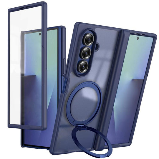 For Galaxy Z Fold8 Ultra 5G Hinge 360 Rotation Magnetic Ring Holder Phone Case, No Film(Blue)