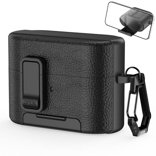 For Sony WF-1000XM6 Leather Texture Wireless Earphones Case with Hook & Holder(Black)