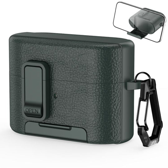 For Sony WF-1000XM6 Leather Texture Wireless Earphones Case with Hook & Holder(Army Green)