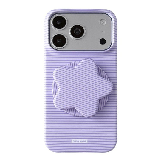 For iPhone 18 Pro / 17 Pro Macaron Striped Full Coverage PC Phone Case with Star Holder(Purple)