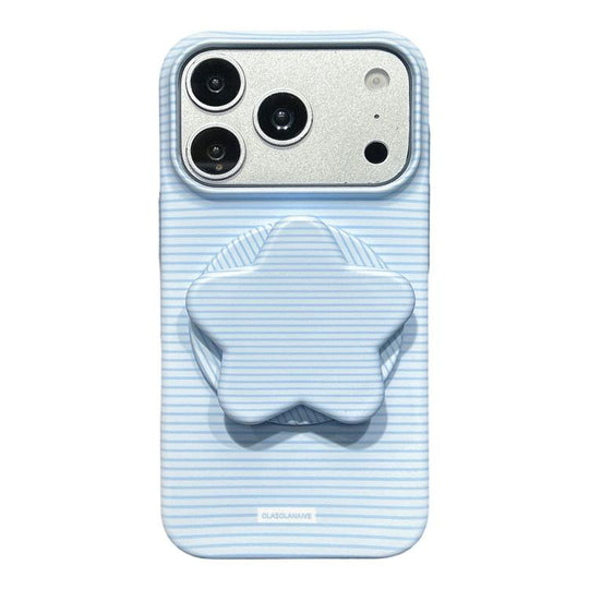 For iPhone 18 Pro / 17 Pro Macaron Striped Full Coverage PC Phone Case with Star Holder(Blue)