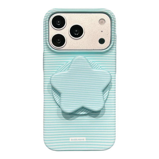 For iPhone 18 Pro / 17 Pro Macaron Striped Full Coverage PC Phone Case with Star Holder(Green)