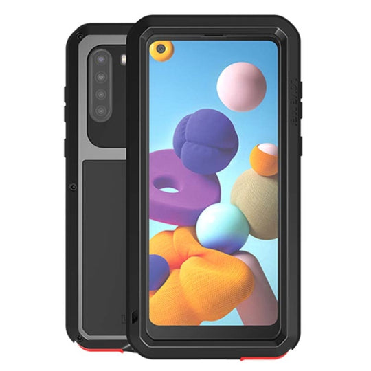 For Samsung Galaxy A21 (US Version) LOVE MEI Metal Shockproof Waterproof Dustproof Protective Case with Glass(Black)