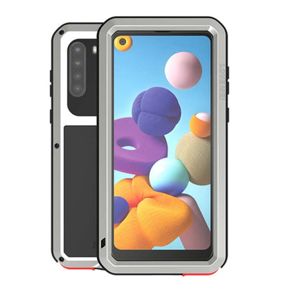 For Samsung Galaxy A21 (US Version) LOVE MEI Metal Shockproof Waterproof Dustproof Protective Case with Glass(Silver) by LOVE MEI