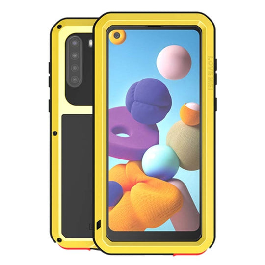 For Samsung Galaxy A21 (US Version) LOVE MEI Metal Shockproof Waterproof Dustproof Protective Case with Glass(Yellow)