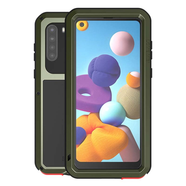 For Samsung Galaxy A21 (US Version) LOVE MEI Metal Shockproof Waterproof Dustproof Protective Case with Glass(Army Green) by LOVE MEI