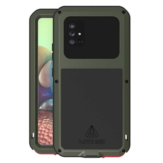 For Samsung Galaxy A71 5G LOVE MEI Metal Shockproof Waterproof Dustproof Protective Case with Glass(Army Green)