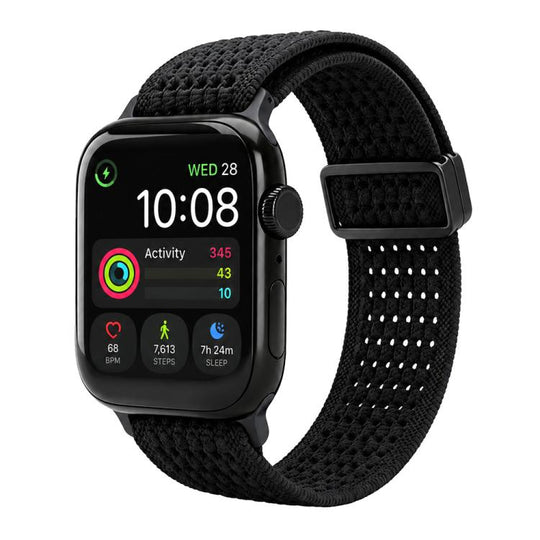 For Apple Watch 42 / 44 / 45 / 46 / 49mm xDfind Magnetic Buckle Hollow-Out Nylon Woven Watch Band(Black)